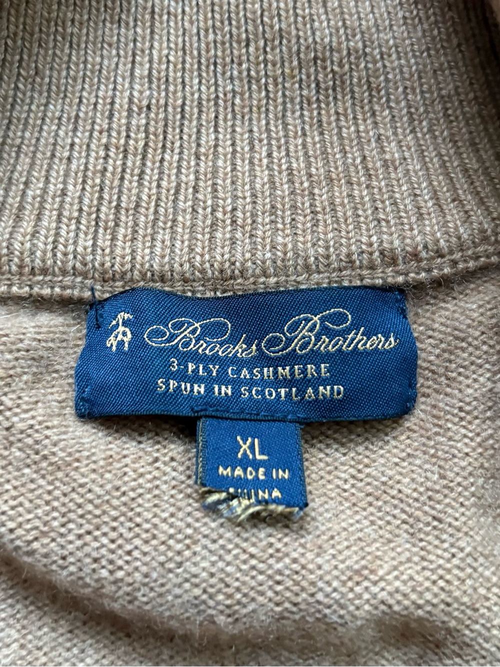 Brooks Brothers Men’s 1/4 Zip 100% Cashmere 3-Ply Sweater XL Tan Solid - Picture 2 of 3